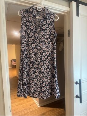 MSK Navy Floral Dress with Pink Daisy Accents